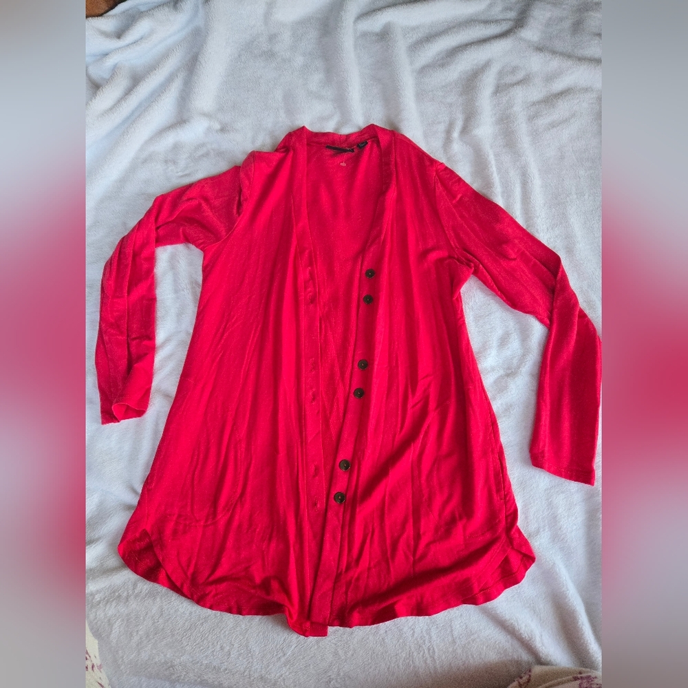 Susan Graver Weekend Button-Up Cardigan Coral Xs Nwot